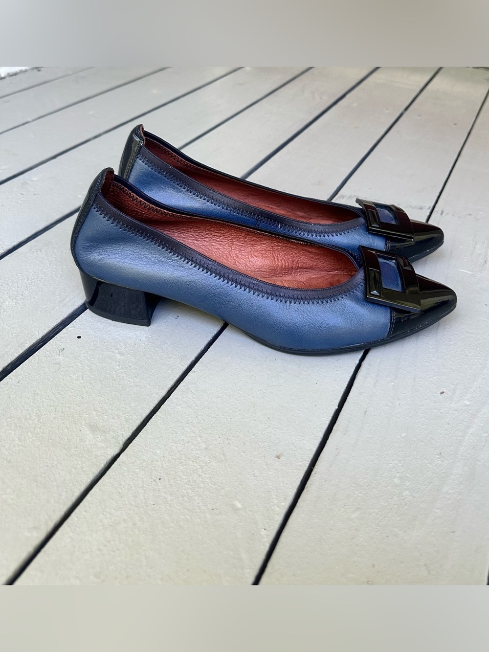 Hispanitas  Omega Leather Low block-heel Pumps |Navy Black ~EU38.5